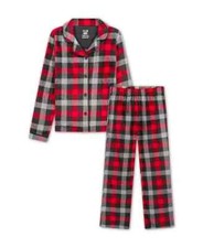 Max  Olivia Flannel Pajama Set Big Boys XL 16-18 Red Multi Plaid Button Front