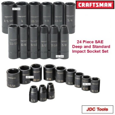 CRAFTSMAN 24 PC 1/2" DRIVE 12 DEEP AND 12 STANDARD SAE IMPACT SOCKET ...