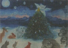 ACEO Original "Princess Hannahs' Animal Christmas Tree" cat, rabbit, bear