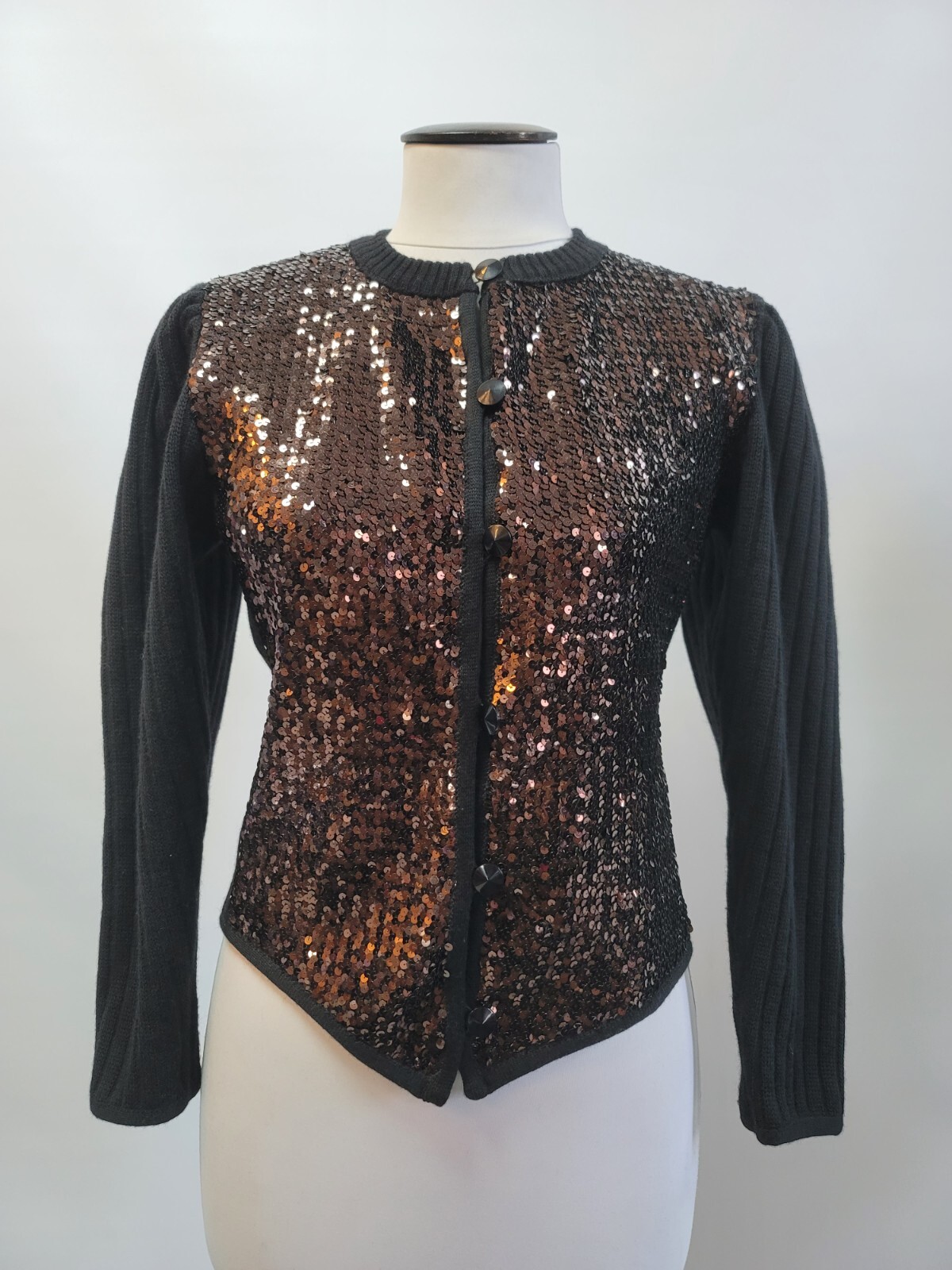 Iconico cardigan SAINT LAURENT Rive Gauche passerella paillettes giacca in maglia taglia 38