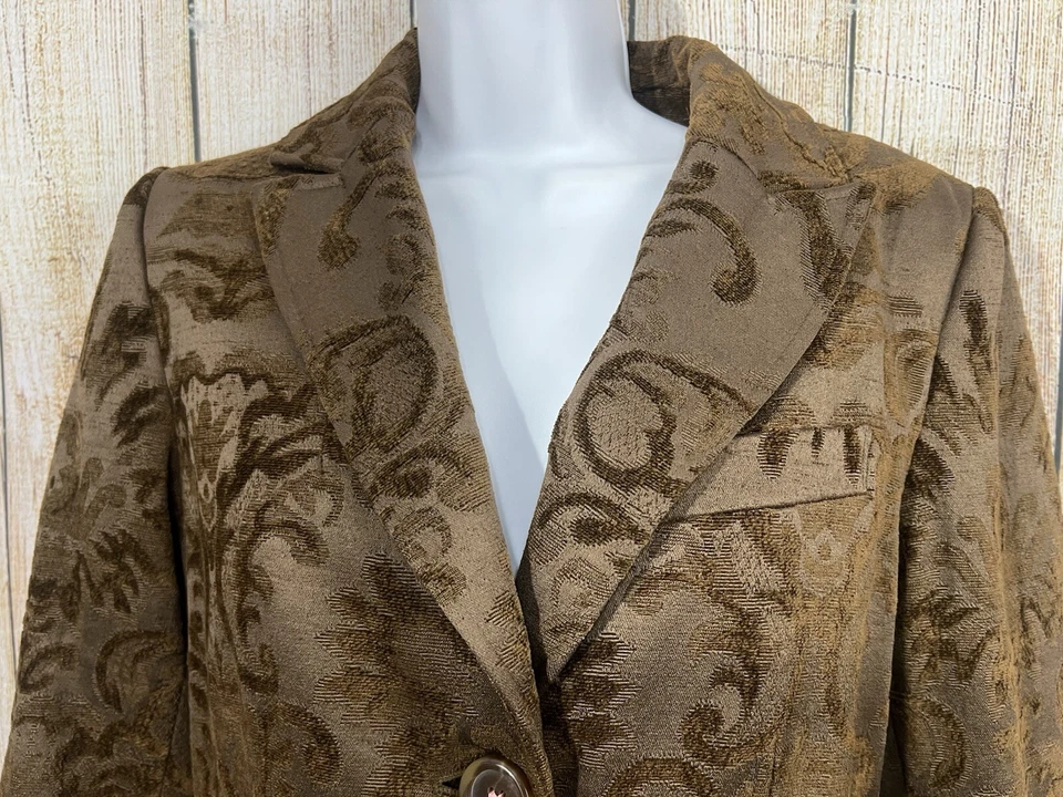 Abrigo De Colección Mujer Brocado Talla S Marrón Midi Floral Tapiz Clásico Regencia Gótico Foto 3 de 4