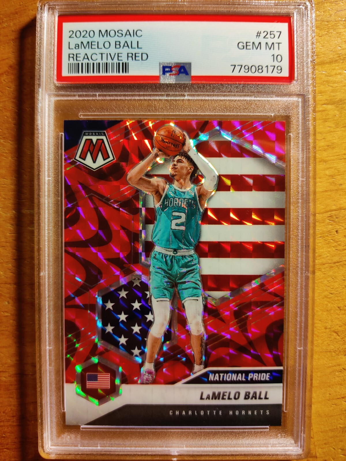 LAMELO BALL 2020 MOSAIC USA REACTIVE RED PRIZM RC #257 PSA 10 GEM MINT! HORNETS!