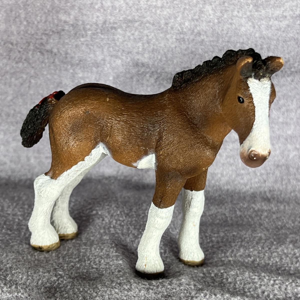 Schleich Horse Clydesdale Foal Brown Black Mane Red Bow Tail Am Limes 69  Retired