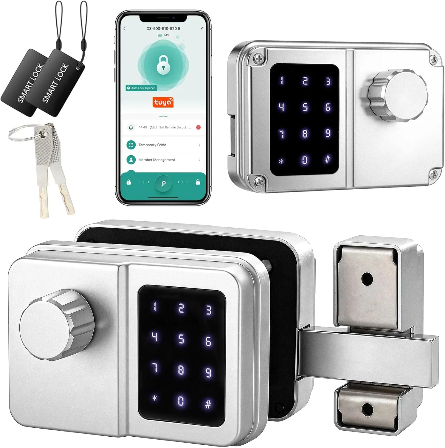 Smart Gate Lock, Outdoor Gate Lock for Fence & Garage Door, Electronic Keyless G
