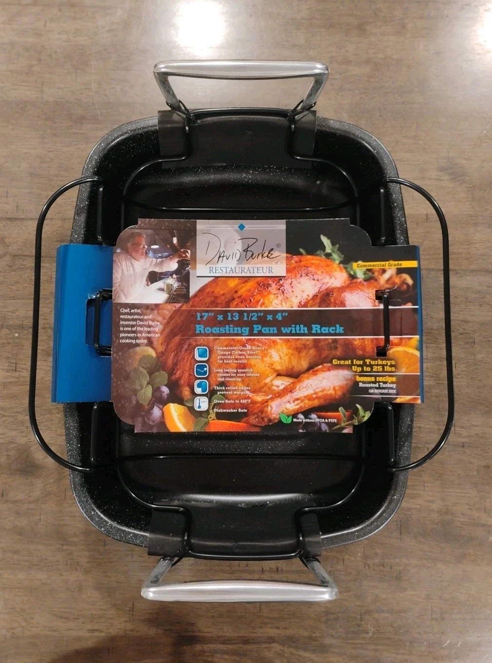 DAVID BURKE Restauranteur 17" x 13.5" Turkey Roasting Pan With Rack Black