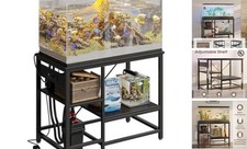 Fish Tank Stand with Power Outlet, 36x19 Metal Aquarium 40-50 Gallon Black
