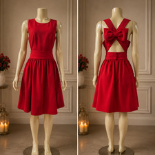 BHLDN x Hitherto Dress Womens 8 Red Evening Wear Bridesmaids Sleeveless Bow