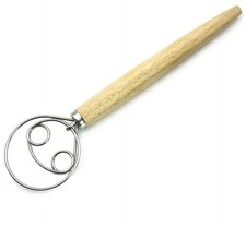 Flour Mixer, 13.1 Inch Length Stainlss Steel with Wood Handle for Dough Mixer...