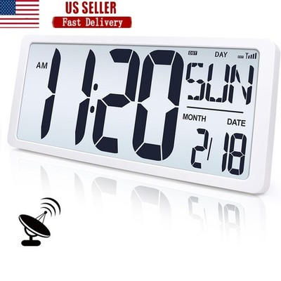 Large Atomic Digital Wall Clock Battery Operated Backlight Temperature Date New