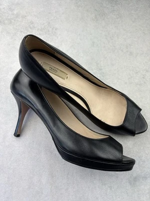 chaussures femme. Escarpin Talon Prada 40 1/2 cuir noir - Photo 1/4