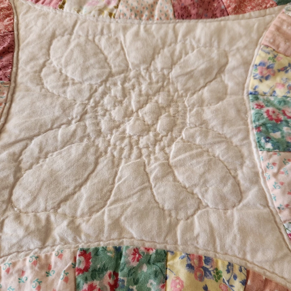 复古双婚戒指被子拼布花卉手工绗缝全女王旗帜 — 第 3/4 张图片