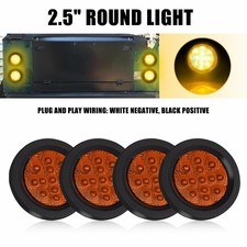 2.5inch Round Truck Trailer LED Brake Tail Light*4+Grommet Turn Amber Stop Set
