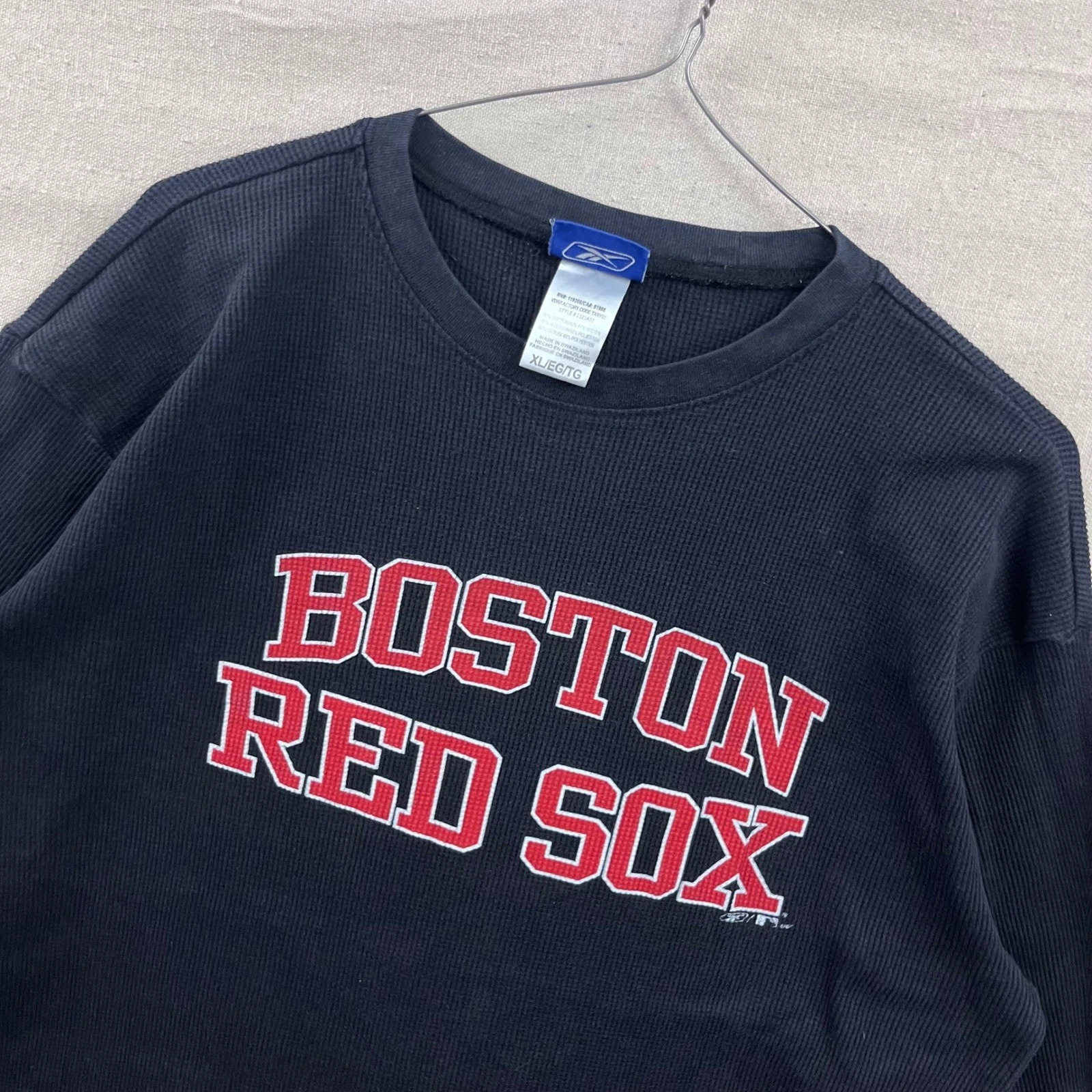 Reebok Boston Red Sox Shirt Mens XL Navy Blue Waffle Knit Thermal Long Sleeve