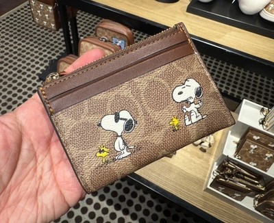 Coach X Peanuts Mini Skinny ID Case Signature Canvas W/Snoopy Print CBT14 NWT