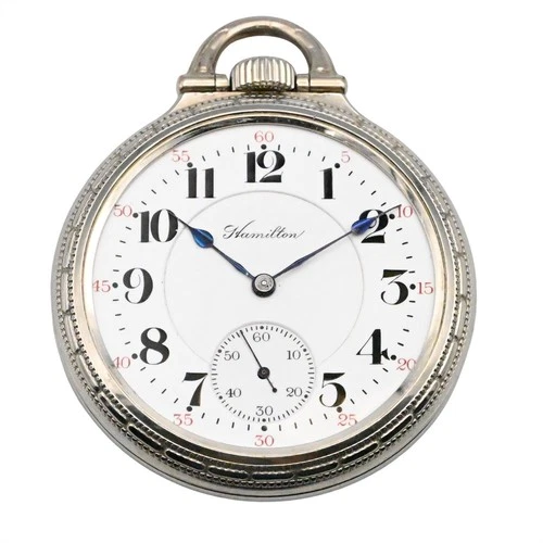 ANTIQUE HAMILTON OFFICIAL 992 RAILROAD GRADE POCKETWATCH WHITE GOLD FILL c1915