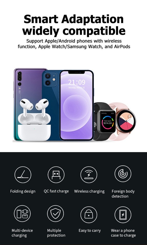 3In1 Wireless Charger Station Fast Charging Dock for Samsung / iPhone ...