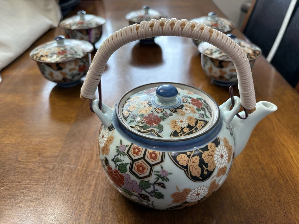 Made In Japan Traditional Kyuso Set Hasami Wale Flower 1 Pot 5 Cups Gifts Asian - Image 3 of 4