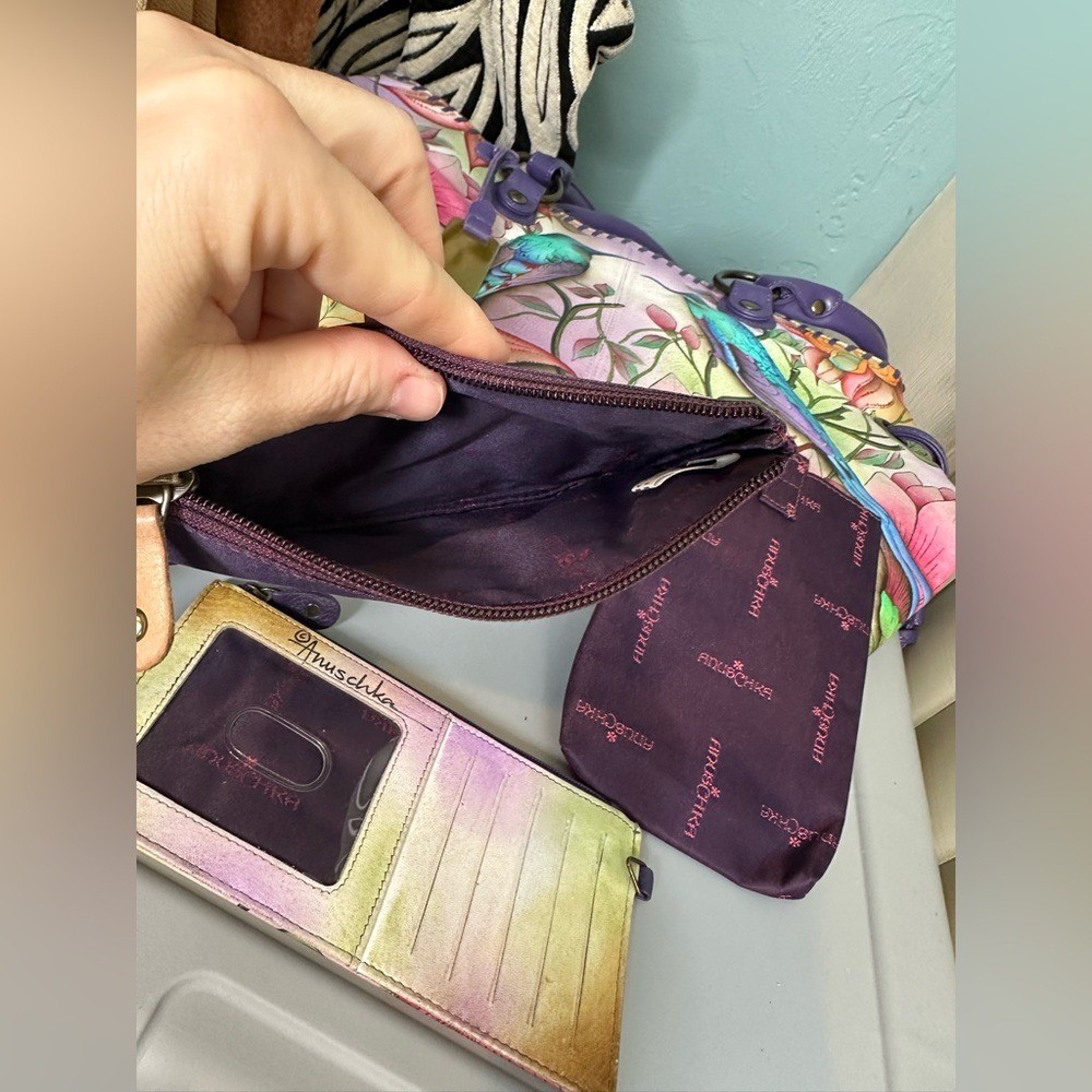 Anuschka Hand Painted Genuine Leather Featuring Hummingbird Floral Tote Bag.