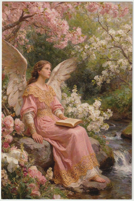   POSTCARD_10x15cm_ANGEL_Guardian Angel_Flowers_Book_Peace_Paradise