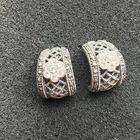 925 Sterling Silver Filigree Marcasite And CZ Half Hoop Earrings
