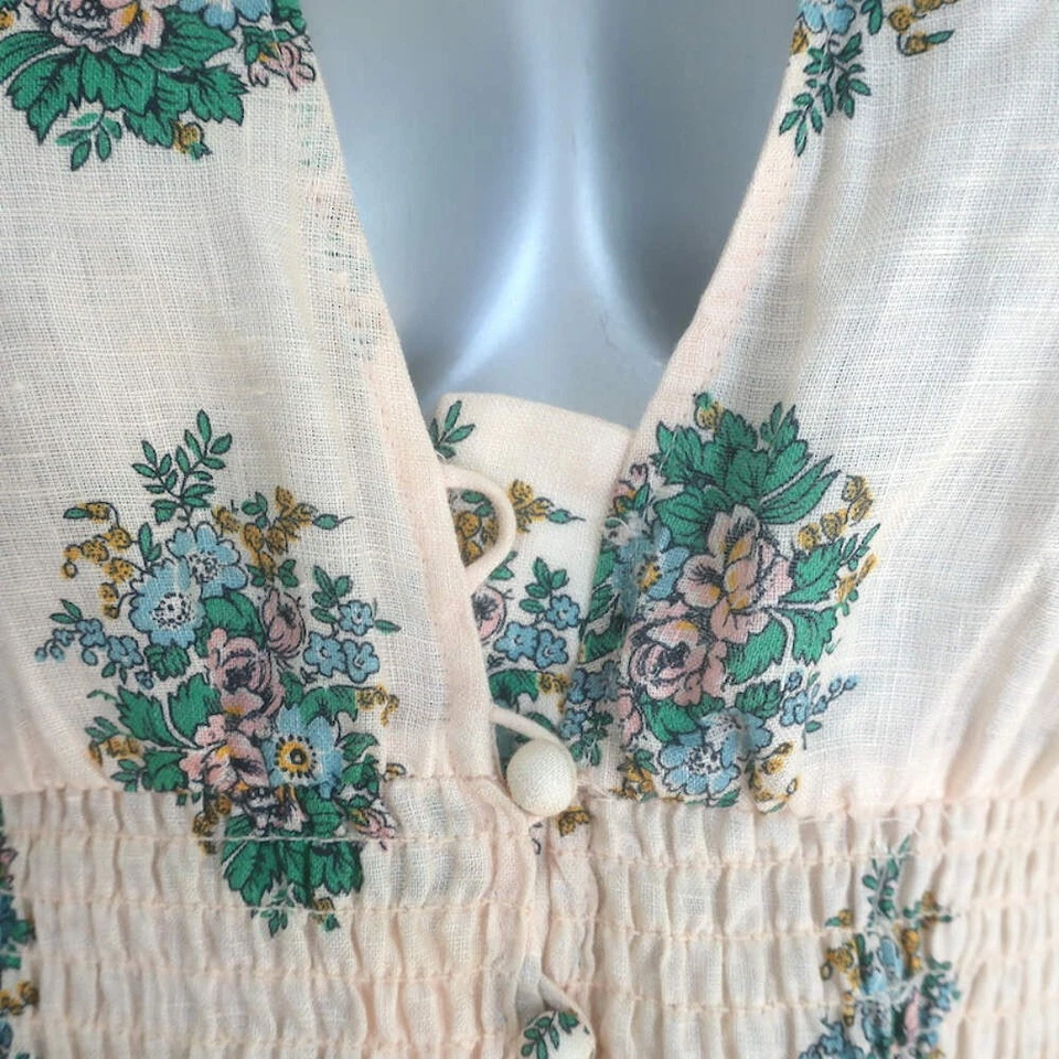 Zimmermann Verity Puff Sleeve Midi Dress Light Pink Floral Print Linen Size 0 - Image 2 of 4