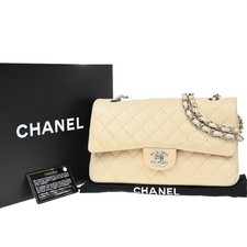 CHANEL CC Matelasse 25 Double Flap Cahin Shoulder Bag Leather Beige SHW 786RP279