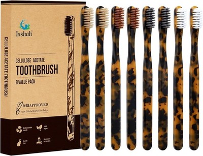 Biodegradable Eco-Friendly Cellulose Acetate Toothbrushes 8 Count New