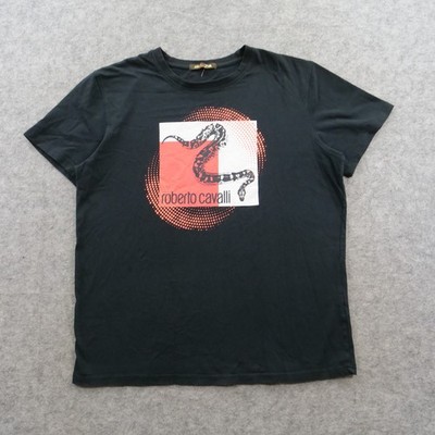 Roberto Cavalli Shirt Mens Extra Large Black Graphic Snake Logo Tee Crew Neck