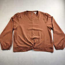 Nine West Copper V-neck Raglan Size XL Short Sleeve Top Bottom Center Knot Fancy