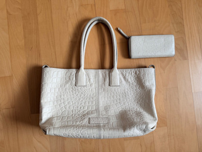 Liebeskind Berlin Leder Shopper M Handtasche + Geldbörse Croco ecru beige