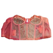 Lady Marlene Vintage Bustier 36B Pink Orange Ombre Floral Mesh Corset Fairycore