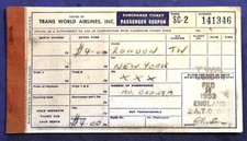 Flugticket von Trans World Airlines TWA 1953 London-New York