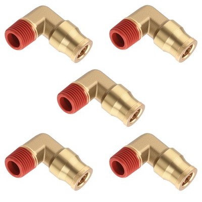 5 Pack DOT Approved Quick Push to Connect Fittings Brass 90 Degree 1/4'' Tube OD