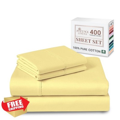 Pizuna CA King Sheet Set Cotton 100% 400TC Sateen 15'' Deep Pocket