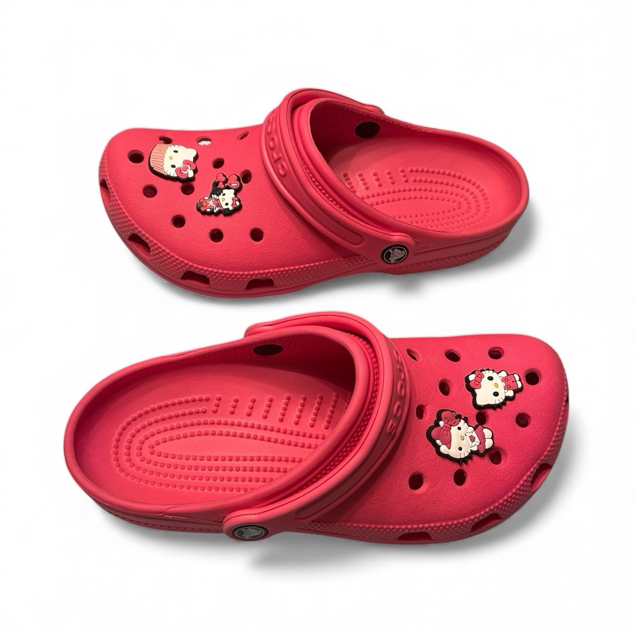 Crocs Hot Pink Adult Classic Slip On Clogs w/Hello Kitty Charms Sz Women 8 Men 6 image 2