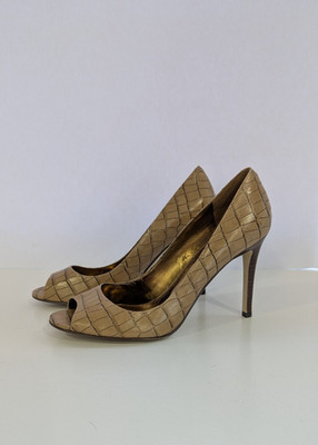 Enzo Angiolini Tan Leather Open Toe High Heeled Pumps. Size 9M