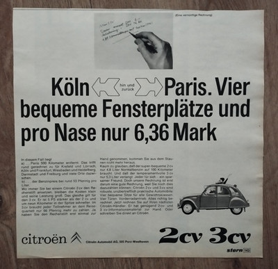 ORIG WERBUNG REKLAME 1967  CITROEN  2cv  3cv   Fahren ohne Gefahren
