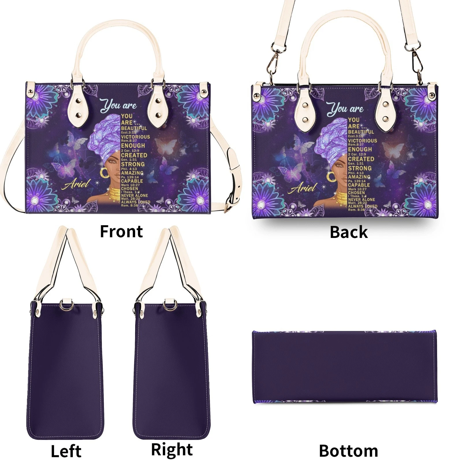 Personalized Black Woman Handbag, Inspirational Scripture Tote Bag, Gift for Her