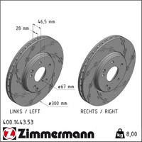 2X Zimmermann 400.1443.53 Bremsscheibe FüR Mercedes Benz Chrysler C Klasse E