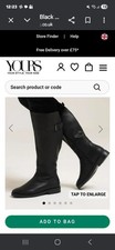 Image of Yours, Black Faux Leather Buckle Detail Knee High Boots In Extra Wide EEE Fit