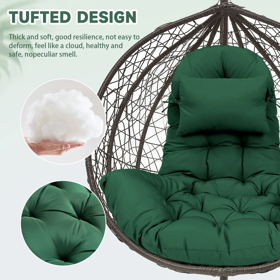 Extra Large Egg Chair Cushion w/ Headrest & Straps, Button Tufted & Thicken Pad - Image 4 of 4