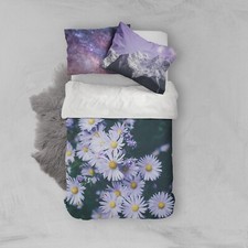 3D Daisy Flowers Leaves Purple Quilt Cover Set Duvet Cover Bedding Pillowcases