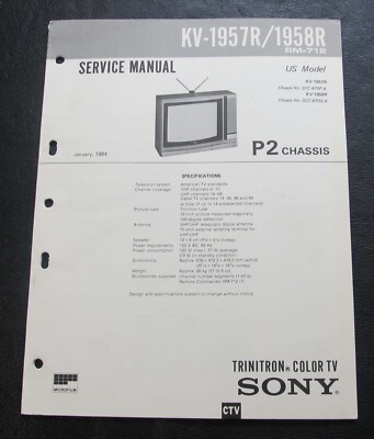Sony ~ KV-1957R /1958R Trinitron Color TV ~ Service Manual ~ RM-712 ~ US Model