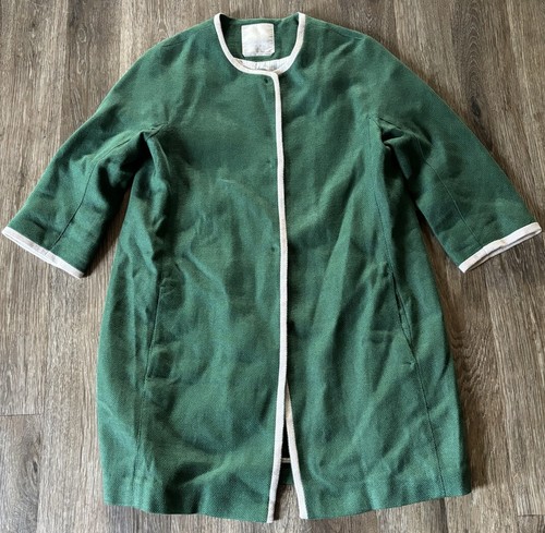 S Max Mara Damen grün Leinenmischung leichter Mantel Blazer Druckknopfverschluss US 8