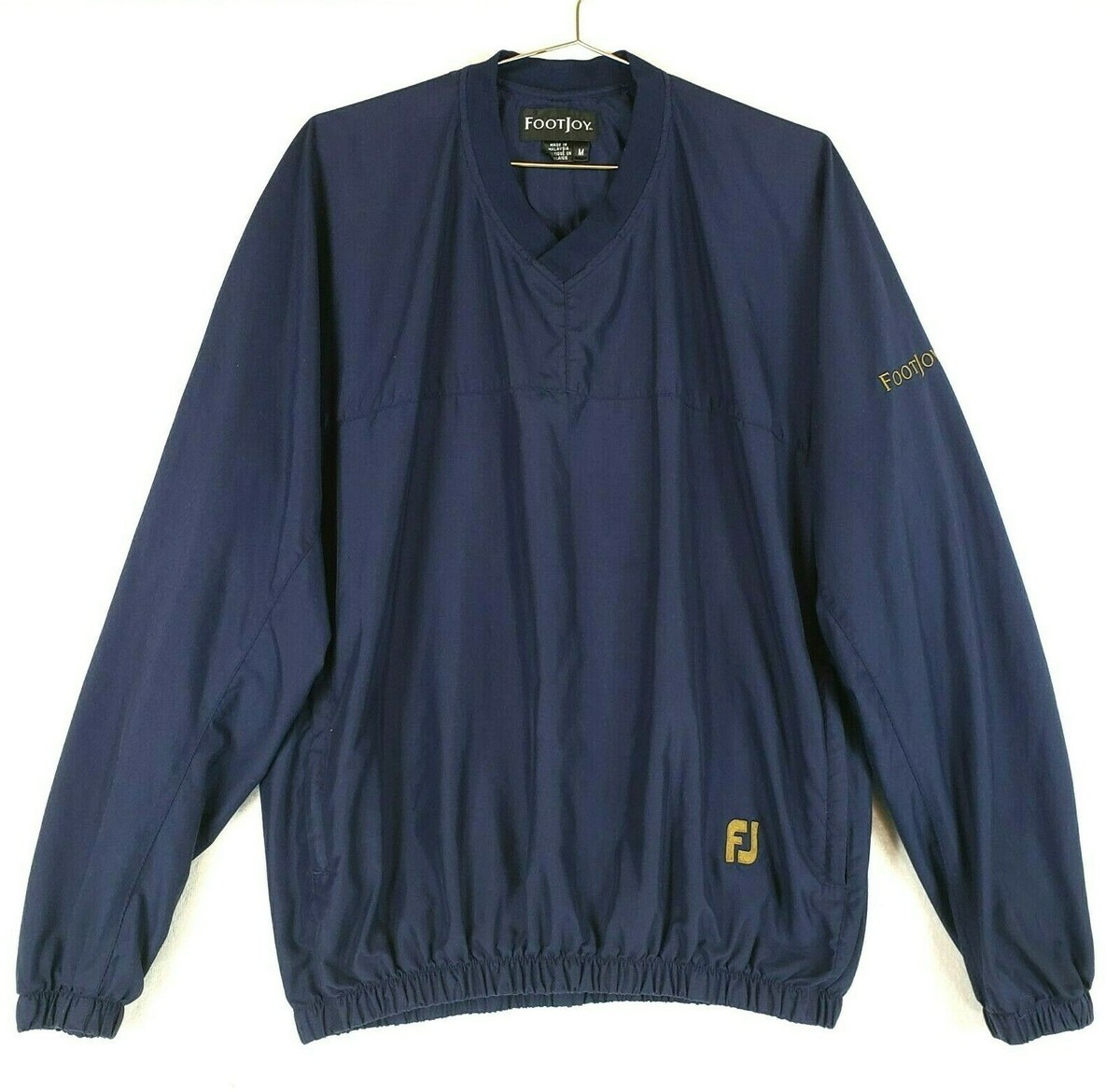 FootJoy Mens Golf Pullover Jacket Size M Blue V Neck Long Sleeve Windbreaker