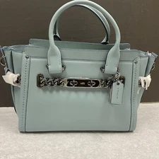 COACH SWAGGER 27 Satchel Shoulder Bag Glovetanned Leather CLOUD Blue 59542 $550