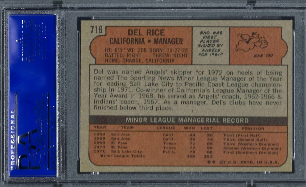 ゴルゴ７２ 1972 Topps #718 PSA 8 Del Rice Angels 718 SET BREAK | eBay