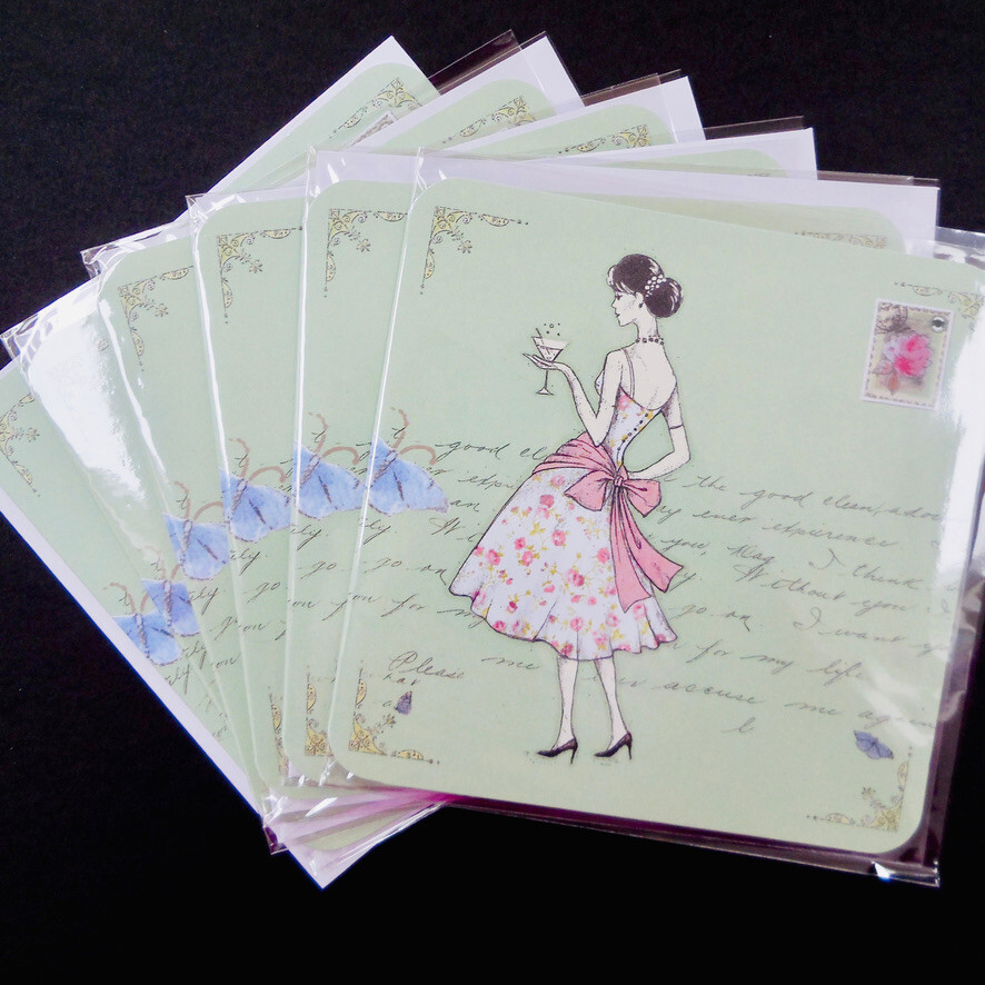 Pack Of 6 Blank Greeting Cards Envelopes Lady Female Woman Notelets 16x16cm