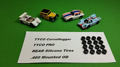  16 SILICONE TIRES  FOR Tyco Pro Curve Hugger HP2  .460 mounted HO slot car part