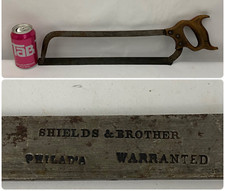 Sierra de hueso antigua para carne de carnicero Shields & Brother Philadelphia PA primitiva